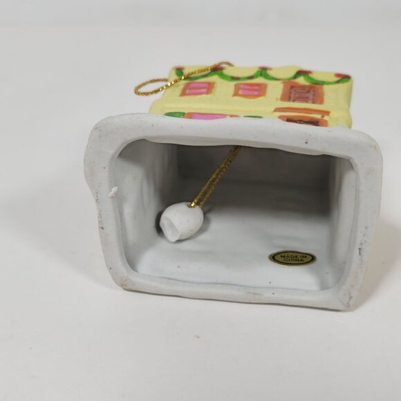Vintage Ceramic Christmas Cottage With Bells Ornament Set - Picture 16 of 16
